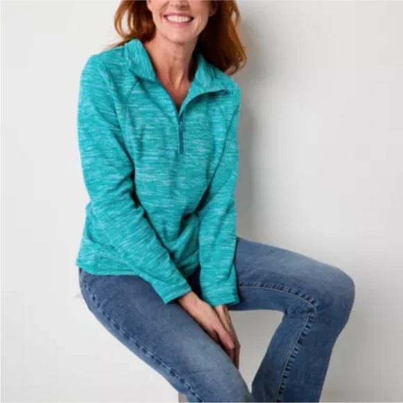 St. John’s Bay Quarter Zip Mock Neck Polar Fleece Pullover, Size Large (12/14) - Picture 1 of 5